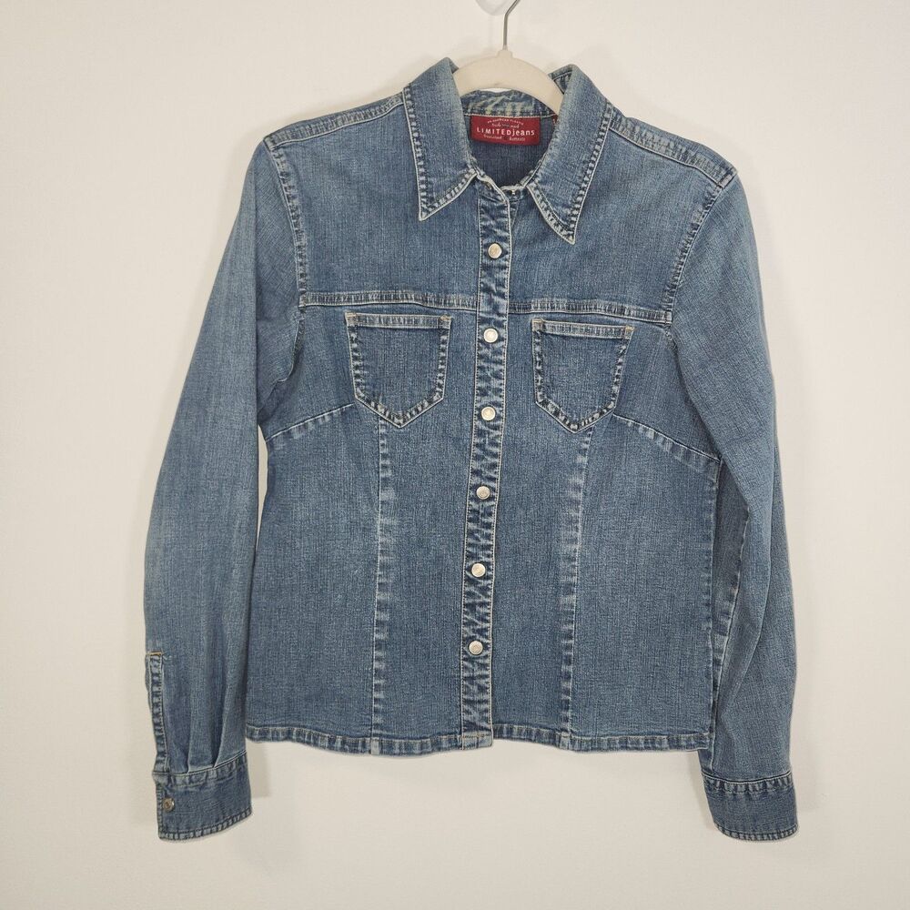 Vintage Limited Jeans Fitted Long Sleeve Snap Button Blue Denim Top MEDIUM